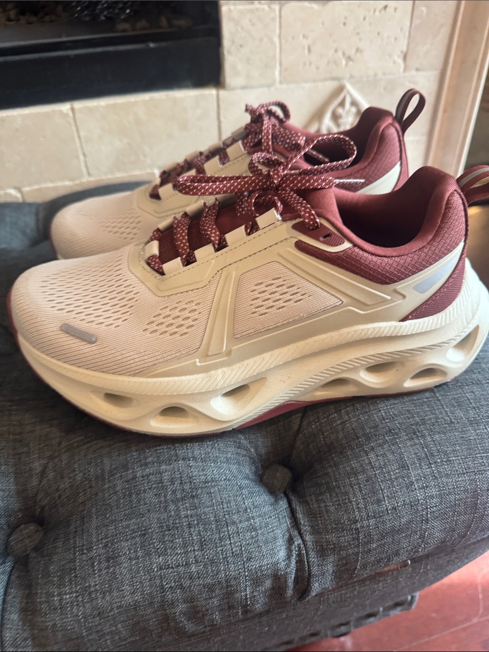 Women’s Athletic Sneakers in Cream and Burgundy — Lightweight Comfort